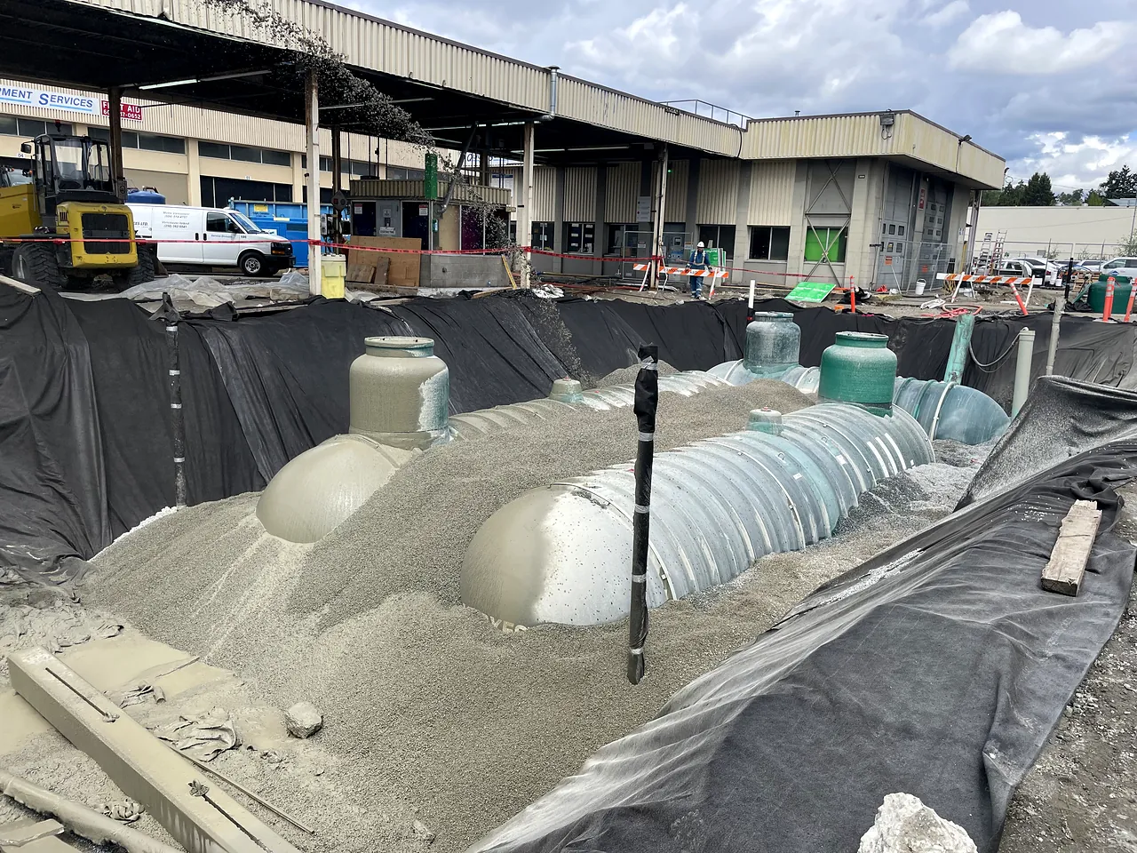 Fuel tanks in the lined excavation at Manitoba Yard